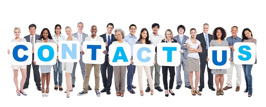 Group Of Multi-Ethnic Group Of Business People Holding Placards Forming Contact Us